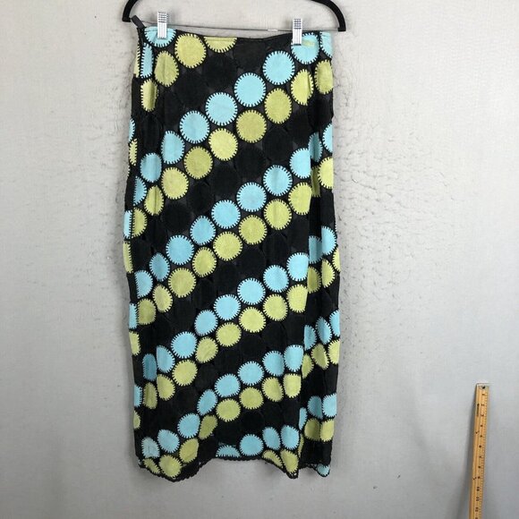 Metrostyle Maxi Skirt Womens 10 Black Blue Leather Circle Patches Mod Groovy - Picture 3 of 16